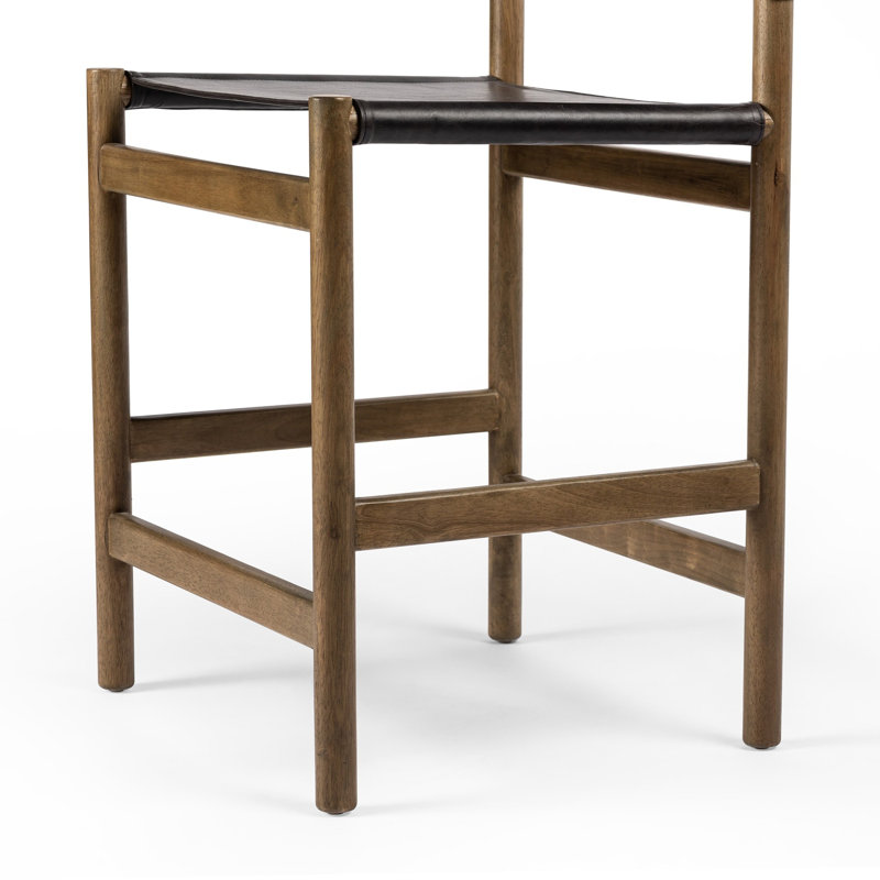 Kena Bar Stool with Solid Wood Frame, Black, Vintage Natural, Counter Stool (26.5" Seat Height)