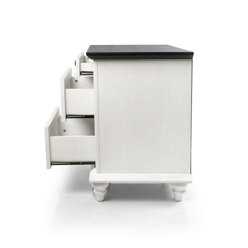 Table de chevet 3 tiroirs Roscoe, Blanc antique