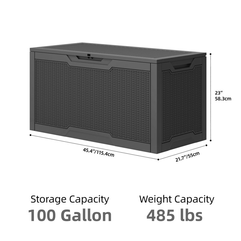Balconera 100 Gallons Lockable Resin Deck Box, Black