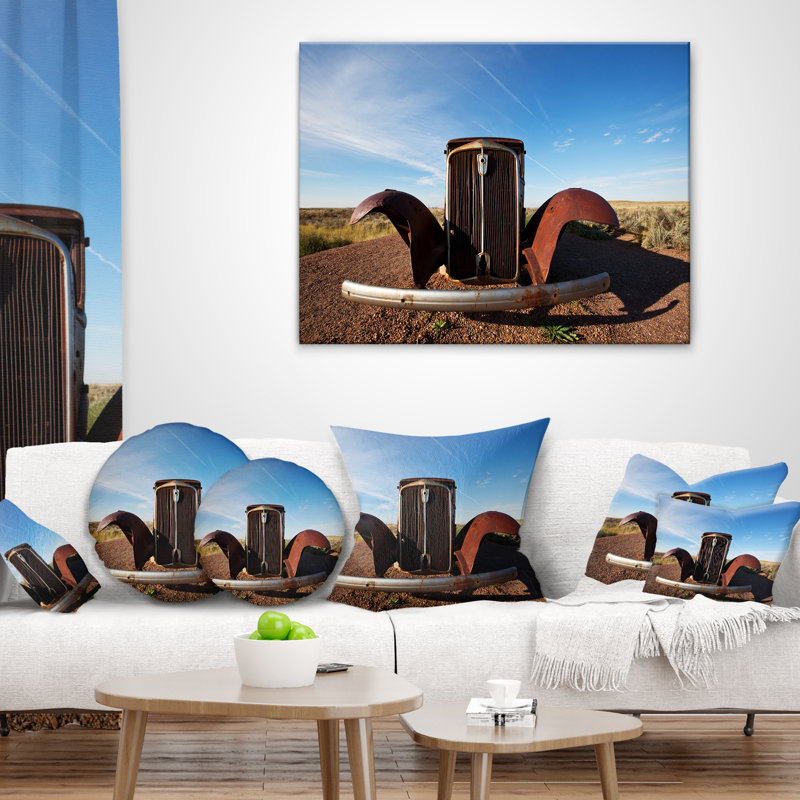 Landscape Retro Car Under Calm Sky Pillow, 16" x 16", Throw Pillow