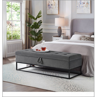 58.6" Bed Bench Metal Base with Storage Velvet by Mercer41