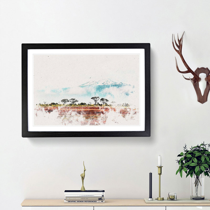 Mount Kilimanjaro in Tanzania - Picture Frame Graphic Art Print, 62cm H x 87cm W x 2cm D, Black Framed