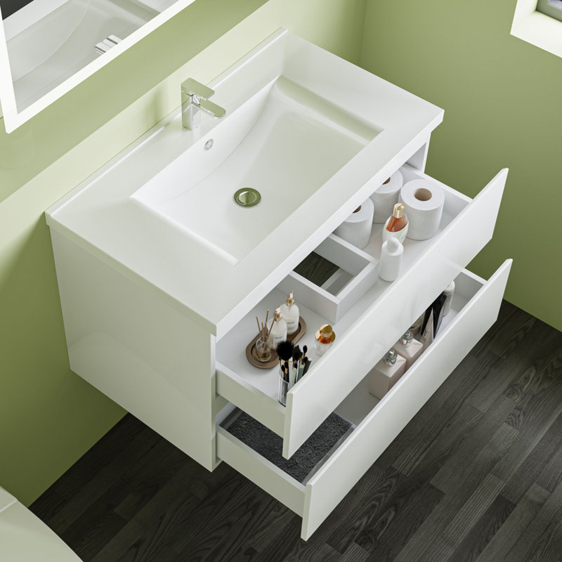 Raziela 790mm Single Bathroom Vanity with Drop In Ceramic Basin, White