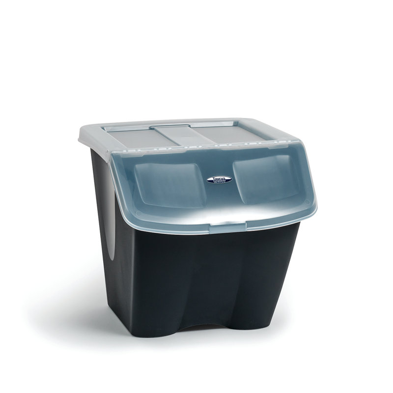 Black Stackable Plastic Storage Bin with Clear Lid