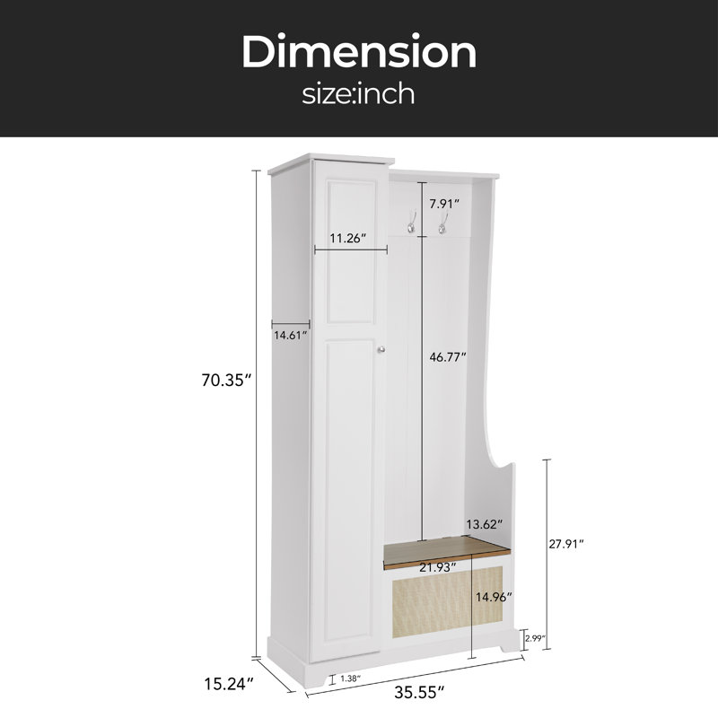 Arbre d'entrée Reeya avec rangement pour chaussures de 35,44 po de largeur, Blanc