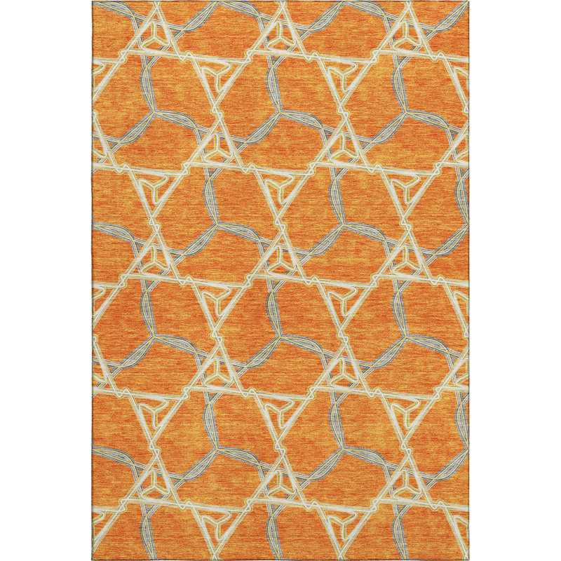 Premium Machine Washable Prisco Orange Rug, Rectangle 10' x 14'