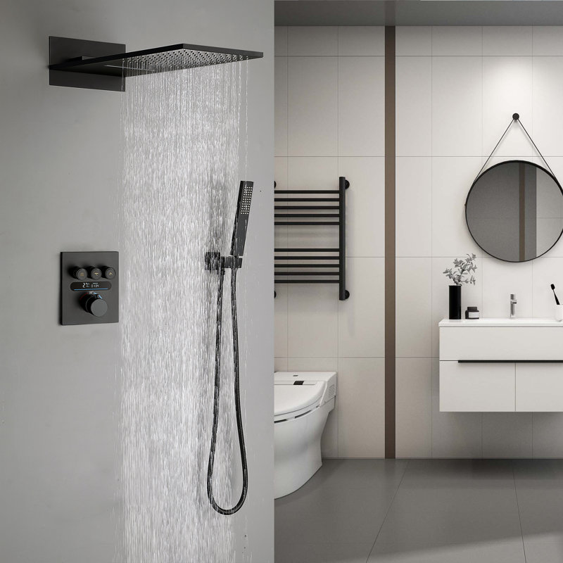 Complete Shower System with Rough in-Valve, Matte Black