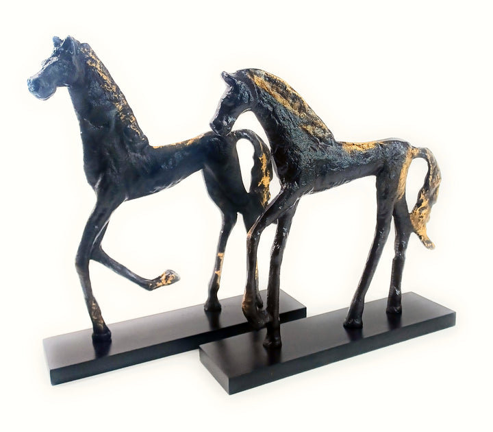 Horses on the range bronze and gold pair cast aluminum
