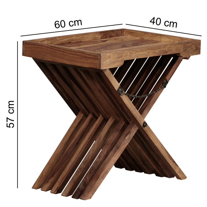 Mattapoisett Solid Wood Tray Top Cross Legs End Table, Sheesham
