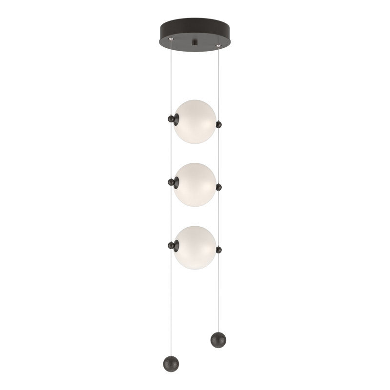 Luminaire suspendu en forme de globe à DEL 3 lumières Abacus, Opale, Bronze huilé