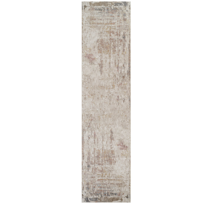 Sealy Easton Modern Abstract Tan Turkish Area Rug, 3' X 10' with Fringe, Runner 2'6" x 10"