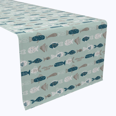 Table Runner, 100% Cotton, 16X108", Doodle Fishes