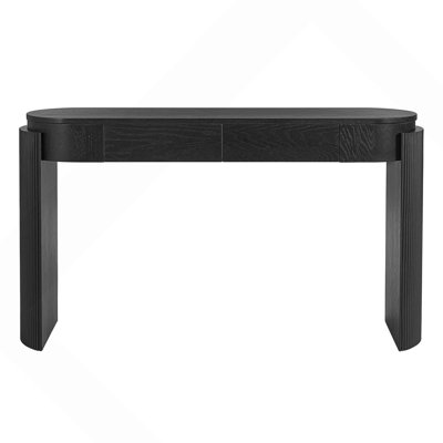 Entryway Table With Natural Wood Grain Finish, Console Table With Fluted Design, Oval Top And 2 Drawers For Entryway And Living Room
