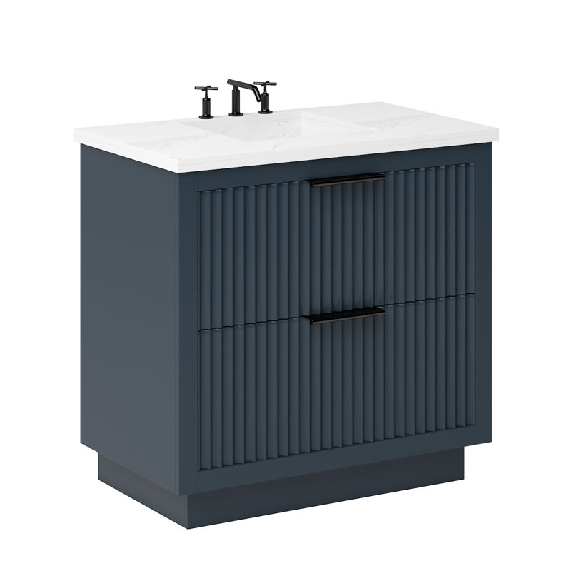 Lecrieú Two-Drawer Single Bath Vanity, Matte Black, 30", Hague Blue