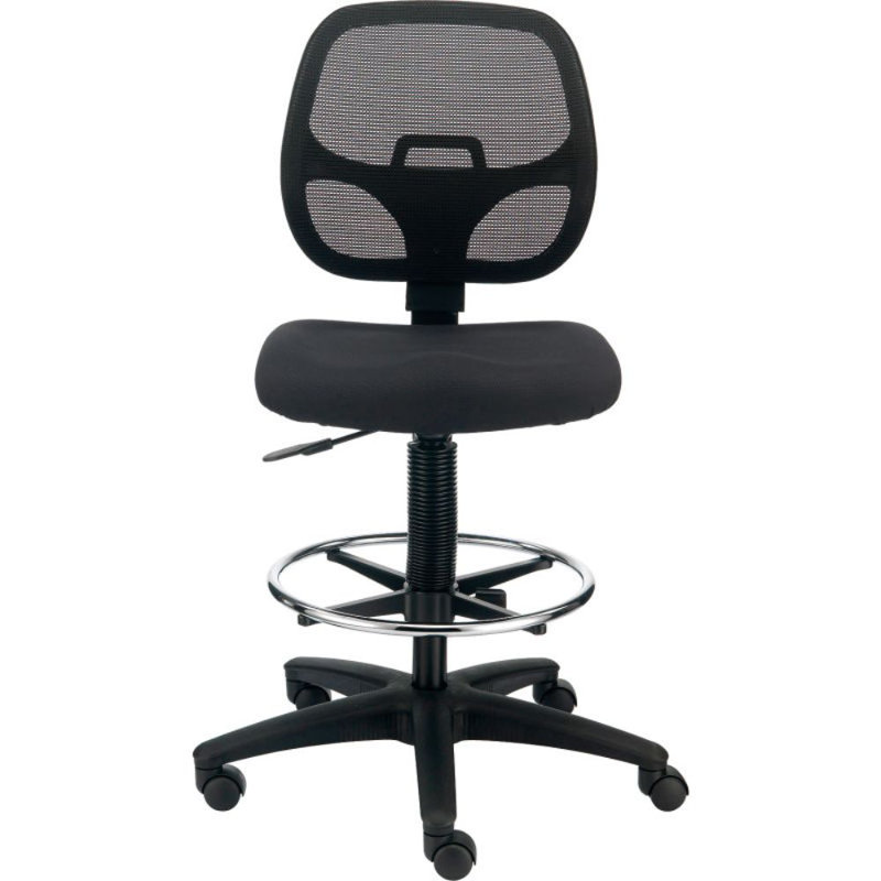Traditional Backed Adjustable Height Ergonomic Lab Stool with Footring Wheels, Black