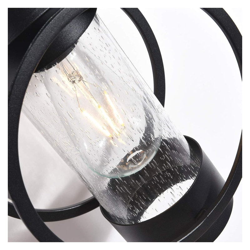 Applique murale extérieure crépusculaire avec abat-jour en verre bullé, luminaire extérieur noir de 30 cm (12 pouces), ensemble de 2