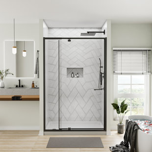 38-42" Wide X 71" High Pivot Semi-Frameless Shower Door With Clear Glass