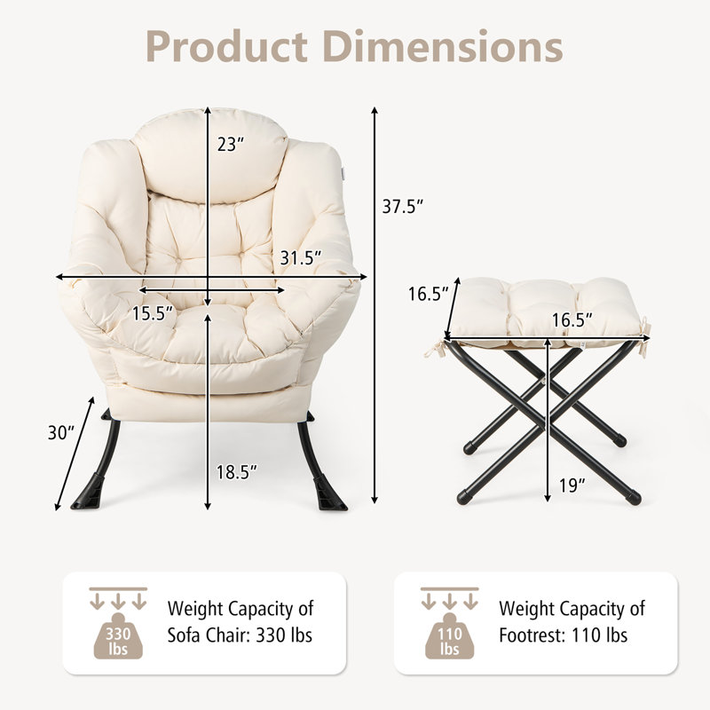 Fauteuil capitonné avec repose-pieds de 31,5 po de largeur Mumtas, Mélange de polyester beige