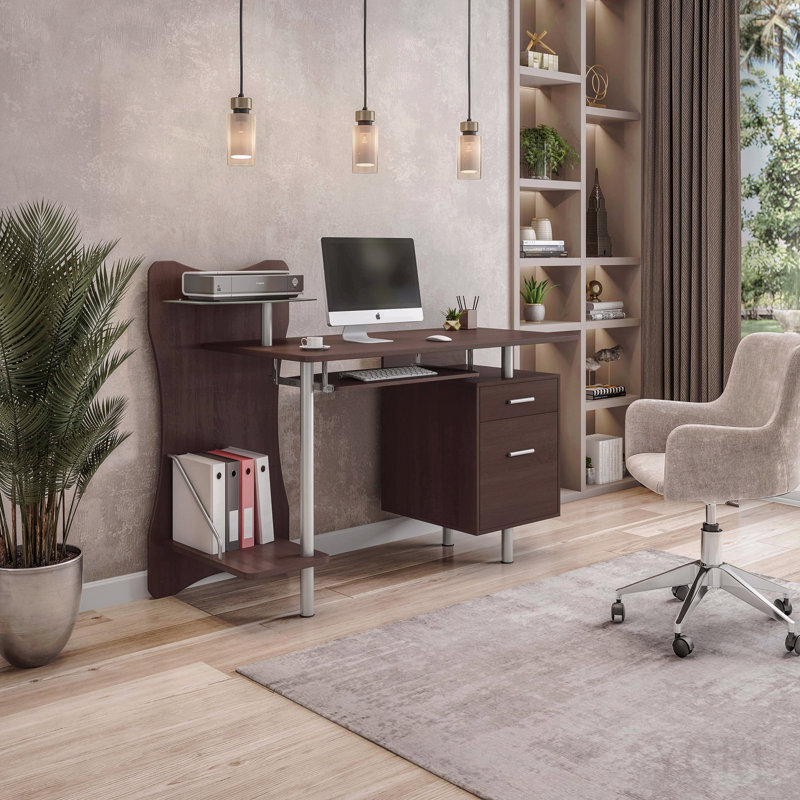 Stylish Computer Desk With Storage, Chocolate