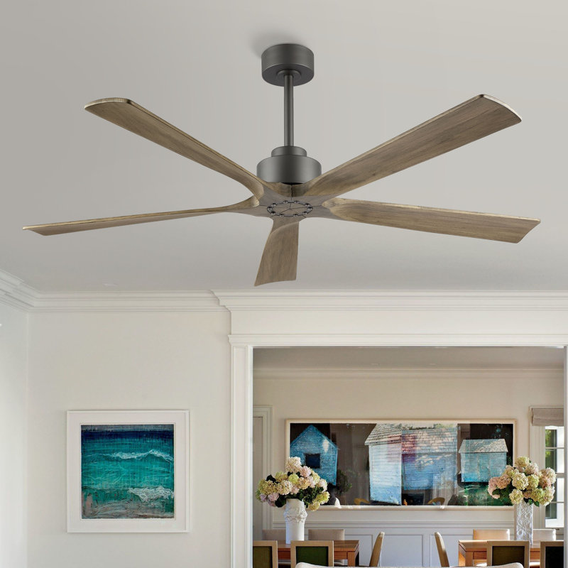 60" Waxman 5 - Blade Standard Ceiling Fan with Remote Control, Gray, Nickel