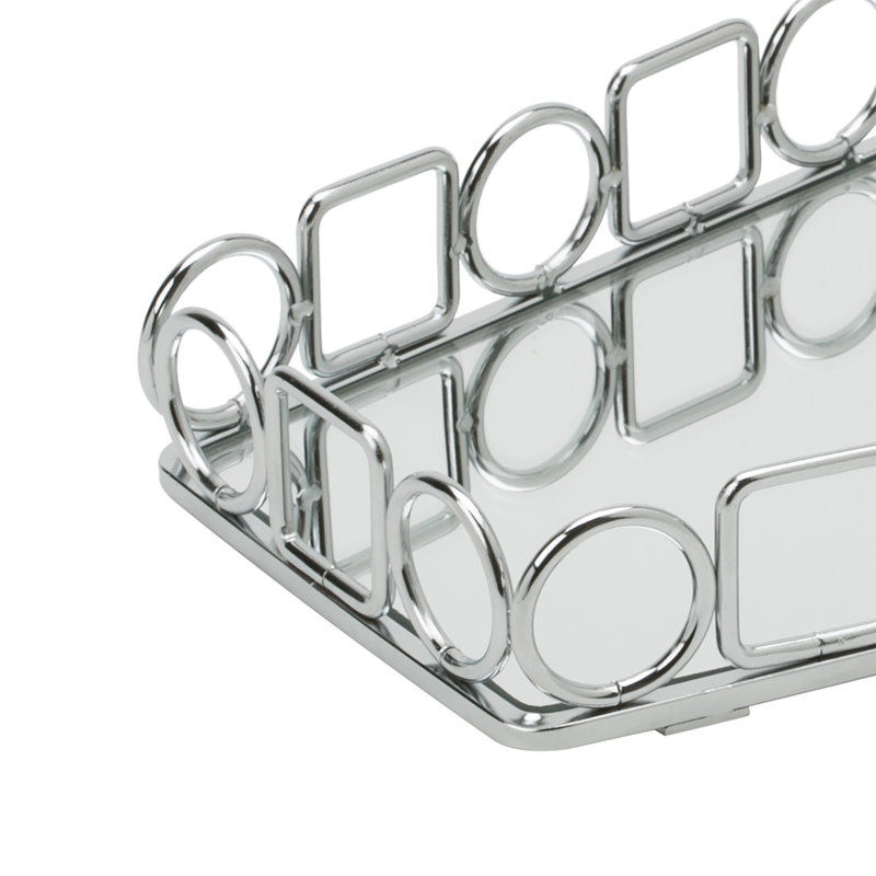 Chrome Geometric Mirror Vanity Tray with Steel Frame