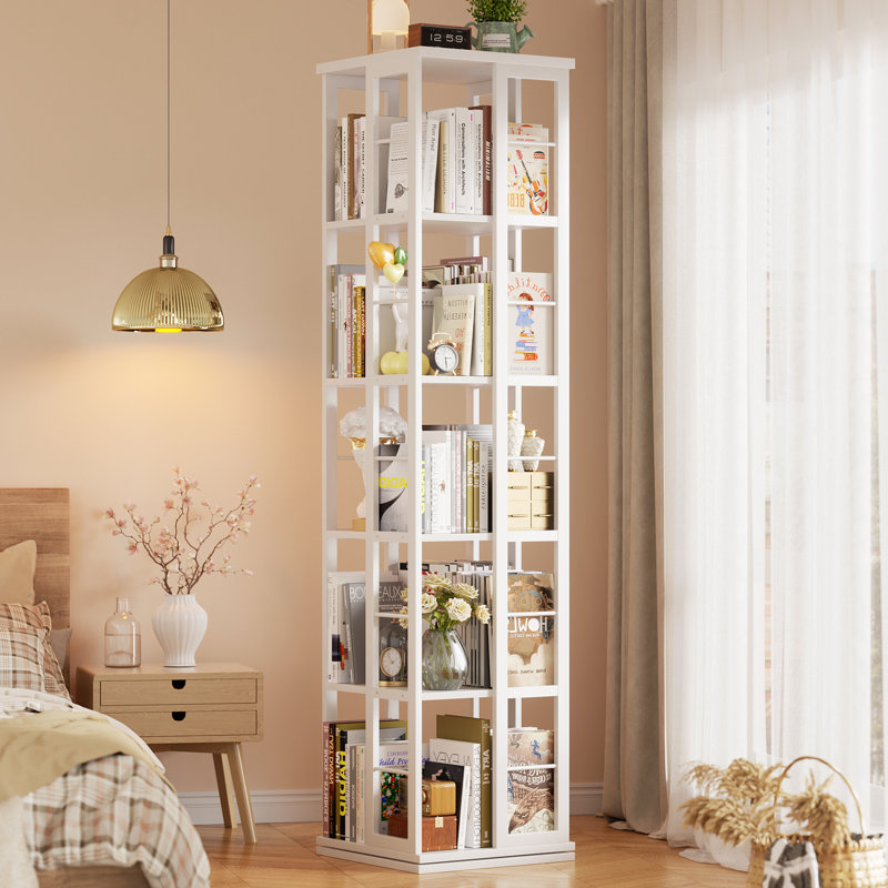 Fortis 54"H x 15.8"W x 15.8"D Rotating Bookcase, Coner bookshelf, White, (5 Shelves) 62.2"H x 15.75"W x 15.75"D