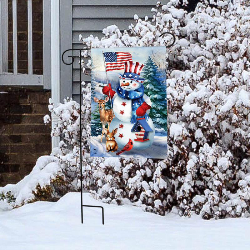 Drapeau de jardin américain bonhomme de neige
