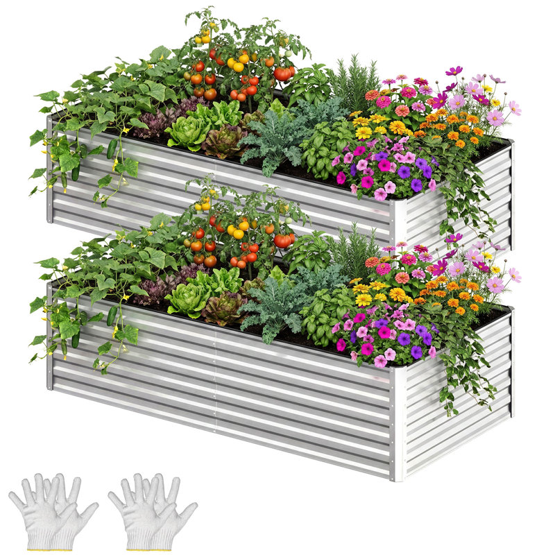 Lit de jardin surélevé d'extérieur en métal argenté, H 24 po x l 96 po x P 48 po