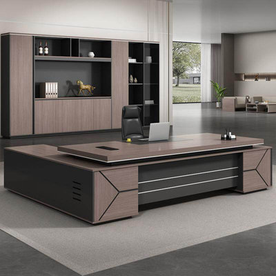 Bureau de direction 110,24 "moderne en forme de L brun minimaliste