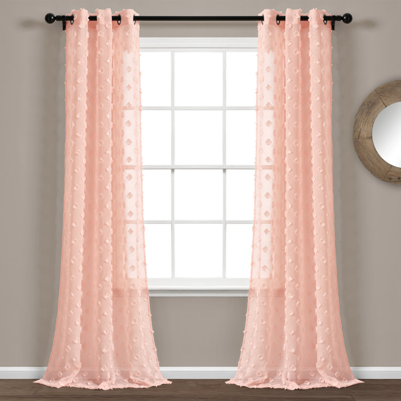 Paire de rideaux transparents texturés à pois, Rosé