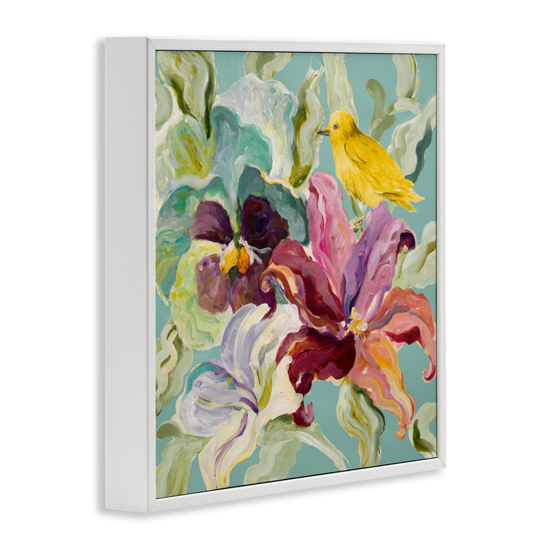 «Lyrical Garden Canary», dessin de Lanie Loreth, Giclée encadrée blanc bord de mer, H 24 po x l 24 po