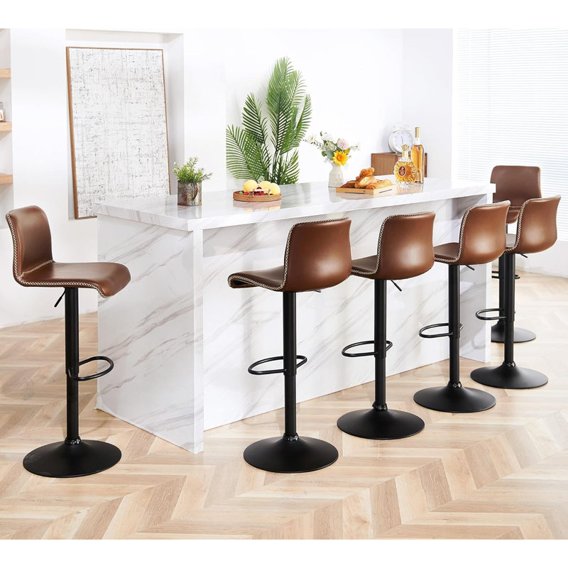 Lolar Swivel Bar Stools Set, Counter Height Bar Stools with Back, Adjustable Bar Stools 24" to 32", Faux Leather Bar Stools for Kitchen Island