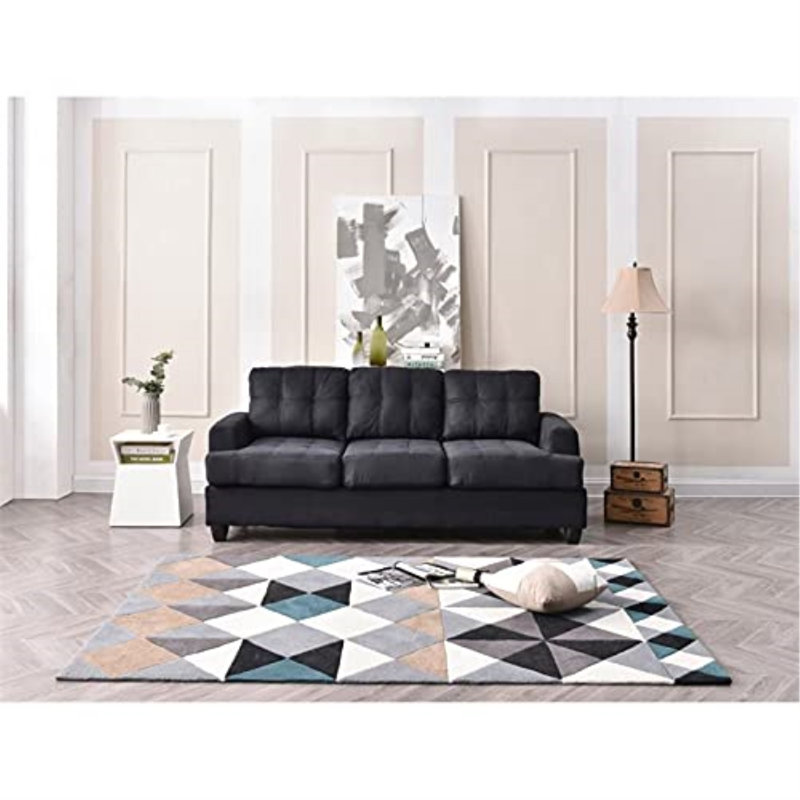 Gilmore Upholstered 79'' Sofa, Black Microfiber/Microsuede