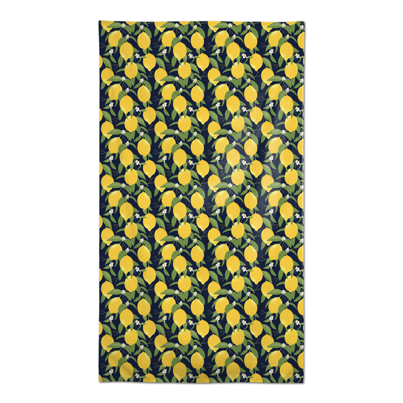 Nappe blanche à motif citron 3, Bleu marine