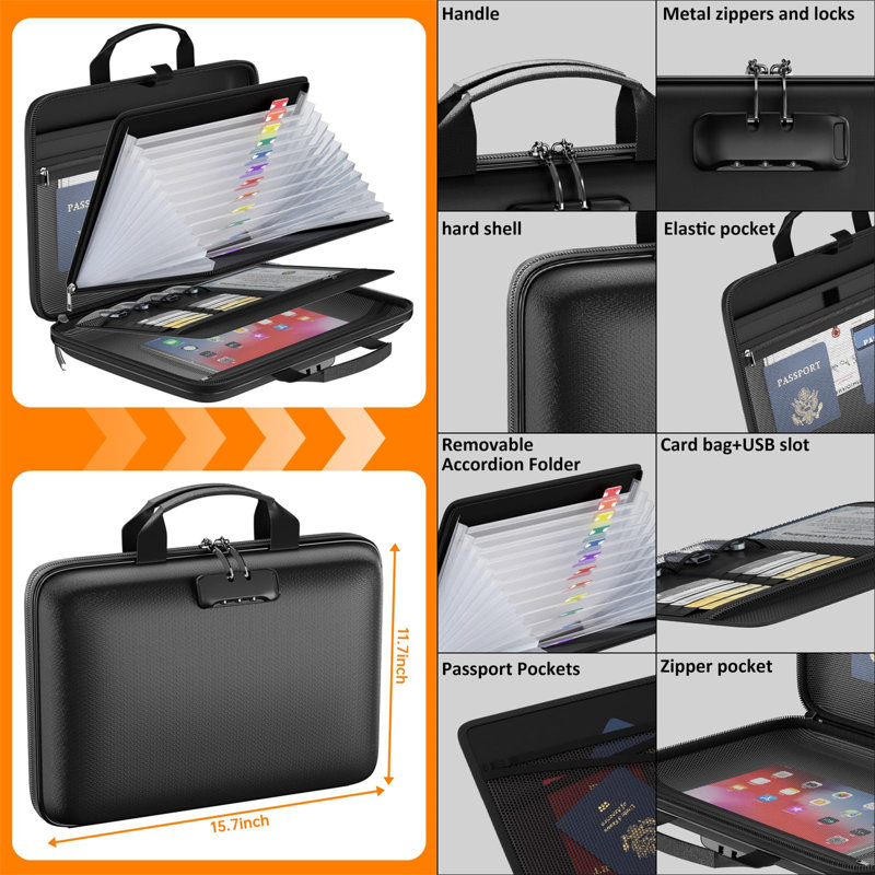 Hard-Shell Document Box with Lock, Fireproof Document Organiser