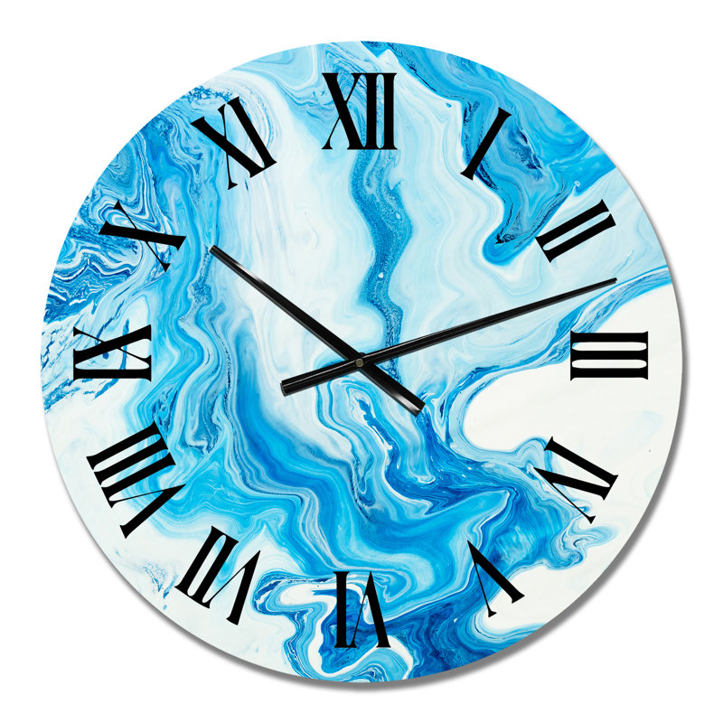 Horloge murale moderne bleue et blanche à encre liquide Art I, Petit