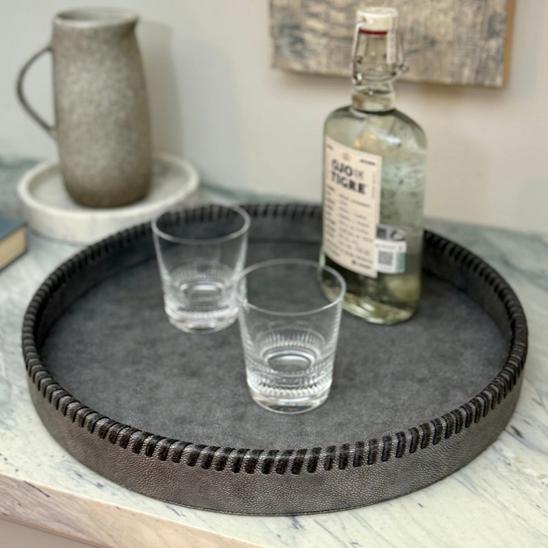 Whipstitch Vinyl Decorative Tray, Beige