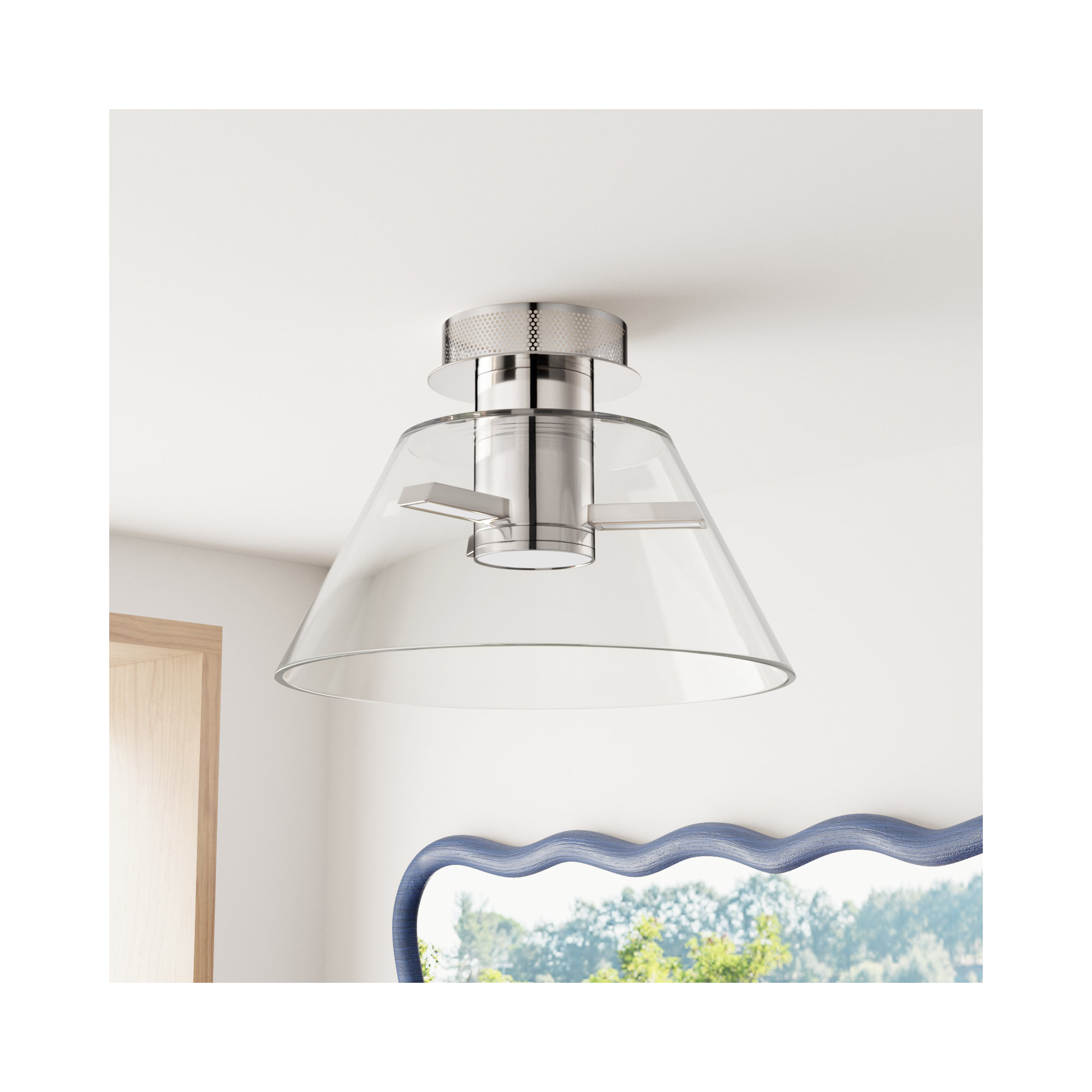 Hales - 14 Inch LED Semi Flush with Clear Glass, Polished Nickel