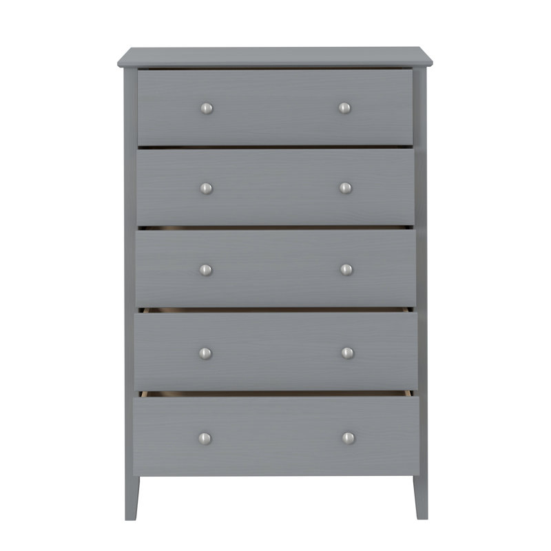 Arzell Solid Pinewood/MDF 5 Drawers Chest, Light Gray