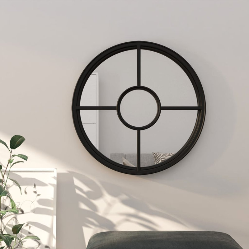 SandpiperCove Metal Flat Wall Mirror, Black, 60cm H x 60cm W