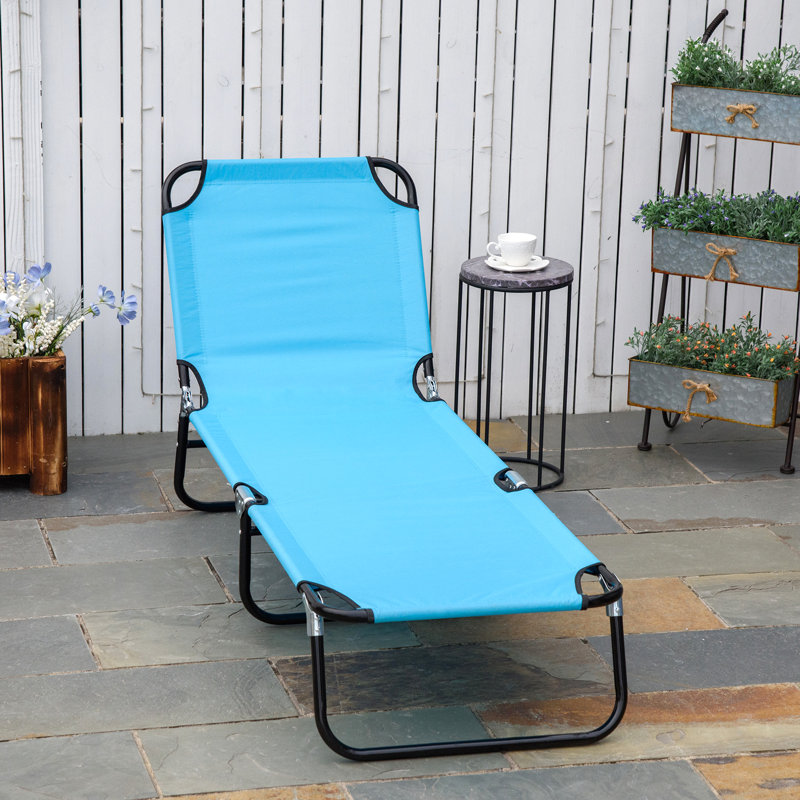 Chaise pliante d'extérieur pour patio - 5 niveaux d'inclinaison, acier, bleu ciel, méridienne Great In Yard avec positions inclinables, structure en acier, plage bleue,