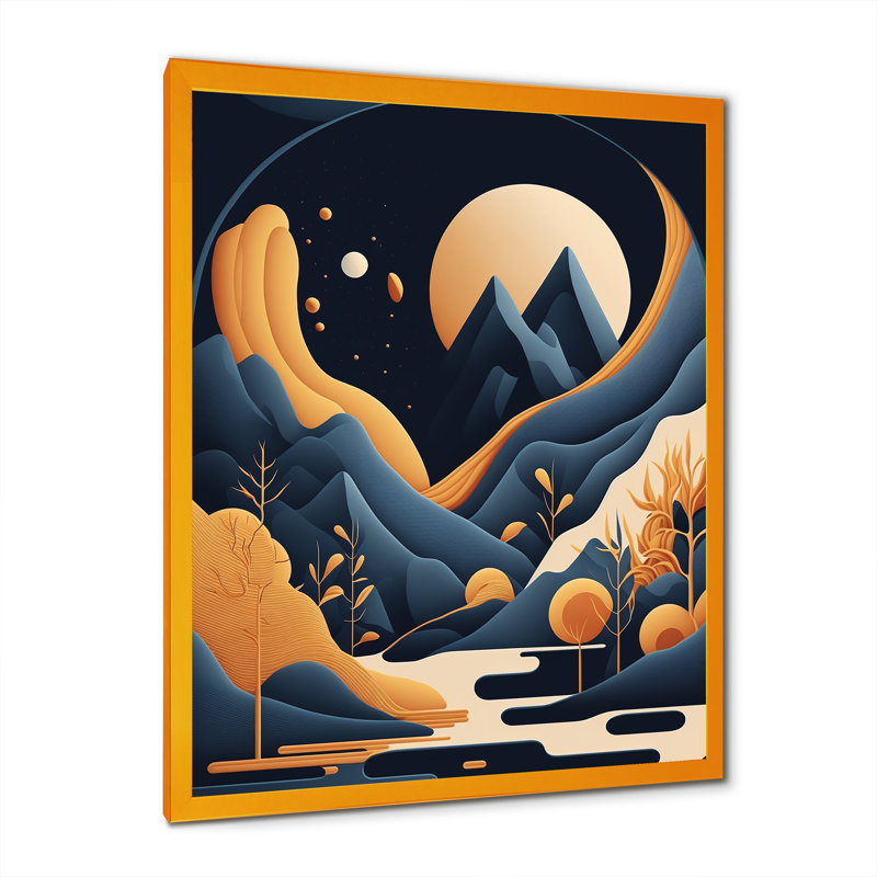 Pleine lune blanche sur les montagnes III - paysage montagnard, impression d'art mural, H 32 po x l 24 po x P 1 po