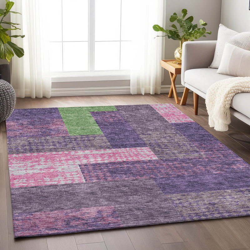 Tapis mauve de qualité supérieure lavable à la machine Prisco, Rectangle 5 pi x 7 pi 6 po