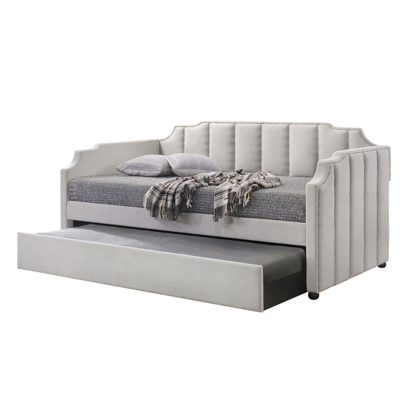 Dove Gray Velvet Daybed W/Trundle (Twin)