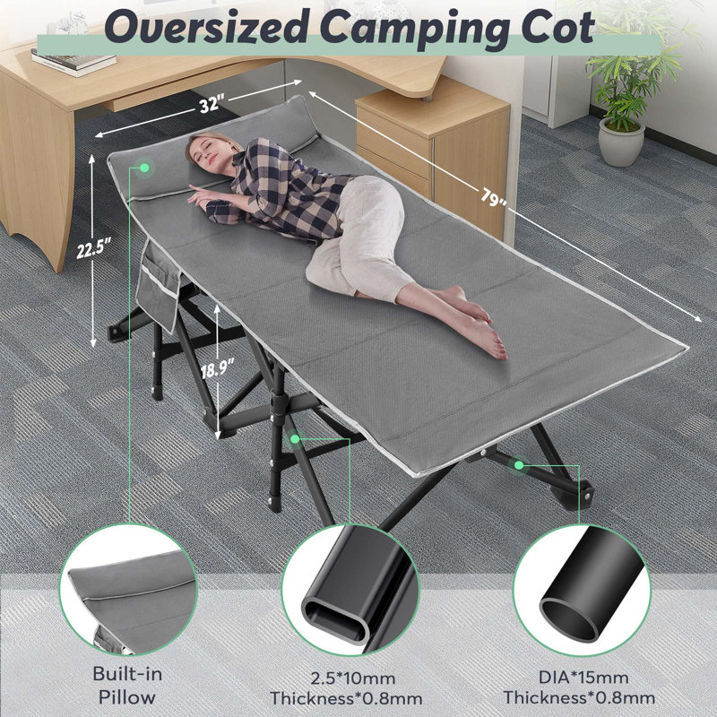 Gray XXL Folding Camping Cot with Mattress and Carry Bag
