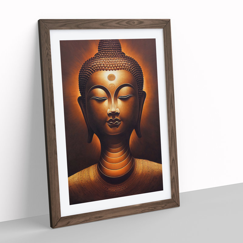 A Peaceful Buddha - Print, Walnut Framed, 66cm H x 48cm W x 2cm D, White