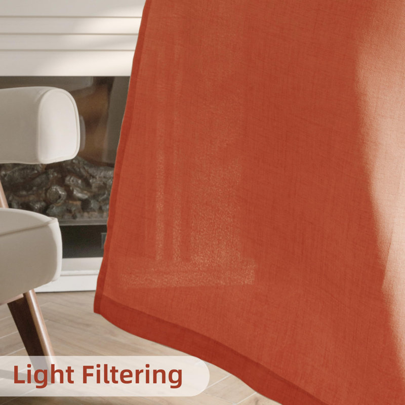 Paire de rideaux semi-transparents avec passe-tringle Janie, L 52 po x L 63 po, Orange brûlé