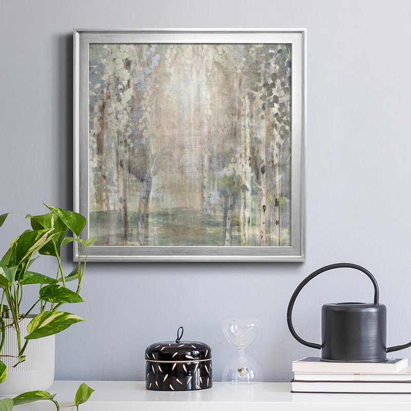 Birch Wood Clearing - Peinture sur toile encadrée, H 17,5 po x l 17,5 po x P 1,5 po, Argent