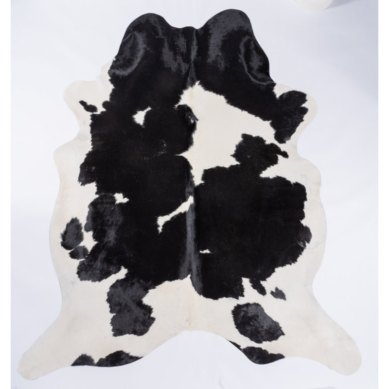 Tapis en cuir de vache noir et blanc - Tapis en cuir véritable, Nouveauté de 5 pi 6 po x 6 pi 6 po
