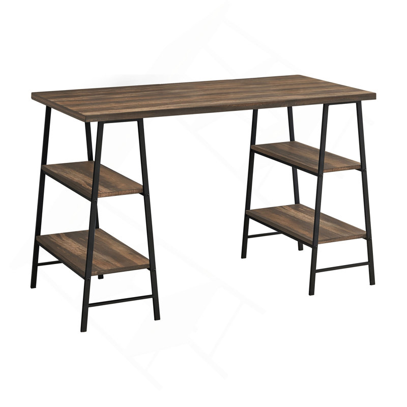 Bureau d'ordinateur, bureau personnel, ordinateur portable, tablettes de rangement, L 48 po, travail, stratifié brun, métal noir, contemporain